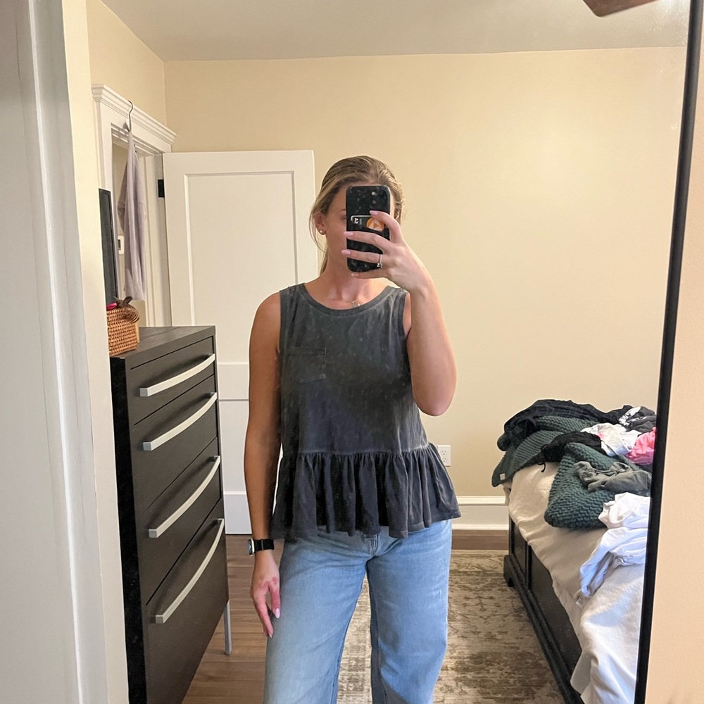 We The Free Charcoal Peplum Tank Top